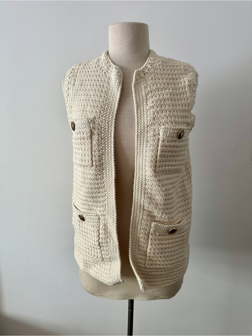ME+EM Cream Crocheted Knit Vest
